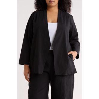 Eileen Fisher Open Front Stretch Cotton Jacket in Black at Nordstrom, Size 3X