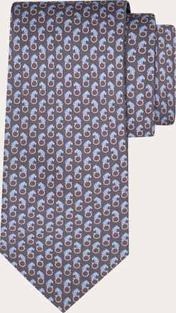 Ferragamo Men Feline print silk tie Grey