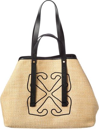 Off-white East West Large Straw & Leather Tote