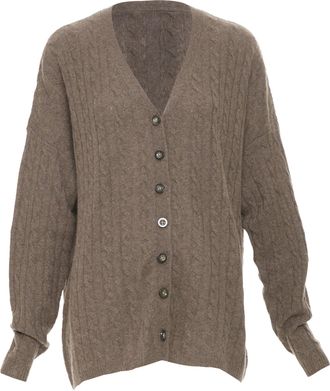 Reformation Giusta Brown Cashmere Cable Knit Cardigan