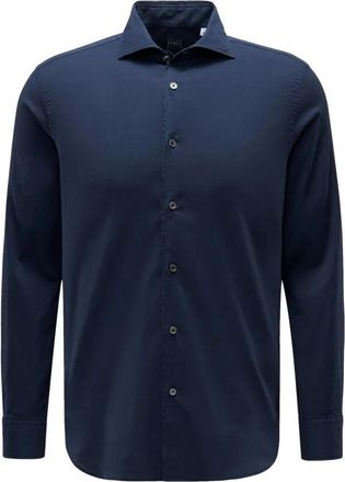 Fedeli Stretch Katoen Voile Overhemd - Heren - Casual Overhemden - Blauw - L - Katoen - Overhemden
