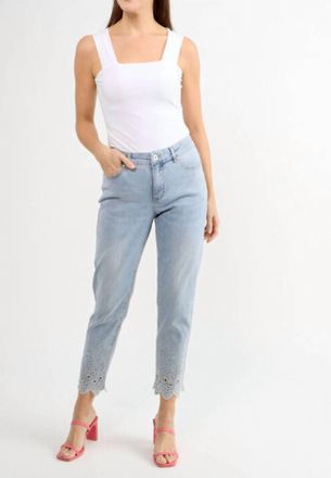 Orly Button Front Jeans With Floral Cutouts And Bling In Light Blue