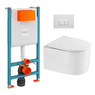 Vitra Pack Conjunto Bastidorv-fix + Inodoro Sin Brida Sat + Asiento Softclose + Placa, Blanco Brillante (v-fixdelanotq-1) - Vitra