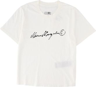 Maison Margiela White Cropped Script Cotton T-Shirt