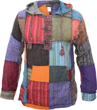 Gheri Mens Pixie Patchwork Long Hood Lightweight Festival Hoodie XXX-Large Multicolor