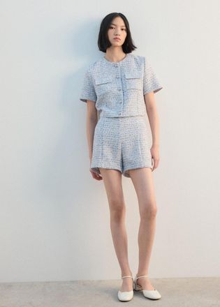 Mango Top crop in tweed a maniche corte celeste - Donna - XS - MANGO