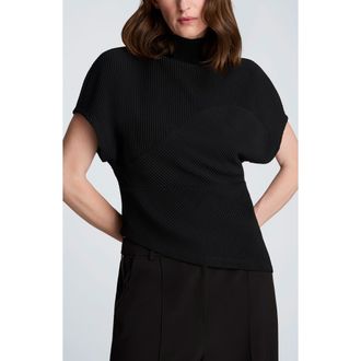 Kenneth Cole Asymmetric Mock Neck Rib Knit Top in Black at Nordstrom, Size X-Large