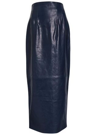 Khaite Loxley Panelled Leather Midi Skirt - Navy - 4 (UK8 / S)