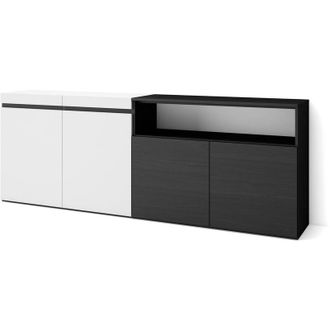 Skraut Home Aparadores Para Sal&oacute;n, Gran Capacidad De Almacenaje, 200x75x35cm, 4 Puertas, Armario, Zapatero, Estilo Moderno, Blanco Y Negro - Skraut Home