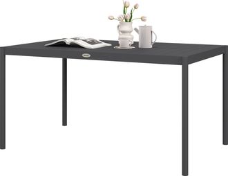 OUTSUNNY 145cm Garden Table with Slatted Aluminium Top - Steel Legs - Dark Grey | TJ Hughes