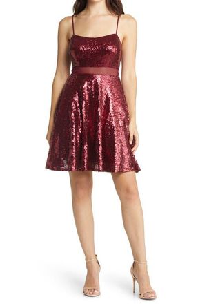 Love, Nickie Lew Sequin Skater Dress in Burgundy at Nordstrom, Size Medium