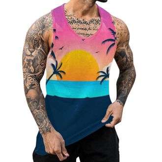 Generic Men Funky Summer Hawaiian Vest - Pattern Printed Beach Vest With Tropical Ocean Scenery Surfing Sleeveless T Shirt Skin-Friendly Muscle Tank Top Slim 