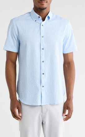ConStruct Dot Short Sleeve Seersucker Button-Down Shirt in Light Blue at Nordstrom Rack, Size Xx-Large