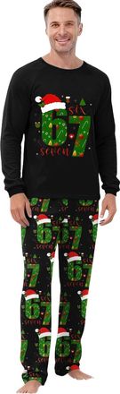 Generic 67 Mens Christmas Pajamas Set Trendy 67 Xmas Printed Tops and Pants Pyjama Sets 2-Piece Pjs Suit Comfy Soft Sleepwear Oversize Loungwear for Ugly Funn
