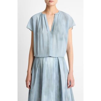 Vince Pleated Gathered Cap Sleeve Silk Top in Azura Wash at Nordstrom, Size Xx-Small