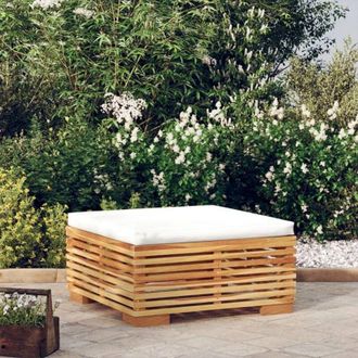 vidaXL Taburete De Jard&iacute;n Con Coj&iacute;n Color Crema Madera Maciza Teca Vidaxl