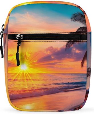 Generic Sun Sunset Beach Ocean Landscape Trendy Crossbody Bag for Men Women Small Satchel Men Sling Adjustable Shoulder Strap Messenger
