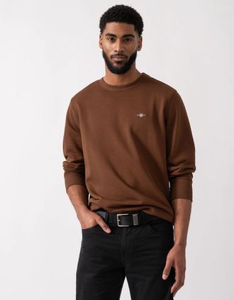 GANT Mens GANT Mens Regular Fit Shield Logo Crew Neck Sweatshirt - 229 Mahogany Brown - Size: 40