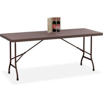 Relaxdays Relaxdays Garden Table, Foldable, HWD: 72 x 180 x 74 cm, Plastic, Steel, Weatherproof, Fits 8 People, Camping, Brown