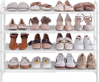 Yaheetech Yaheetech Zapatero Extensible De Malla Met&aacute;lica De 4 Niveles Organizador Para Zapatos Para 15-20 Pares De Zapatos Entrada Pasillo Blanco