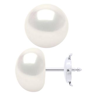 Ateliers Saint Germain Oorbellen van Geel Goud 375 en Echte Gevoerde Zoetwaterparels Knop 10-11 mm