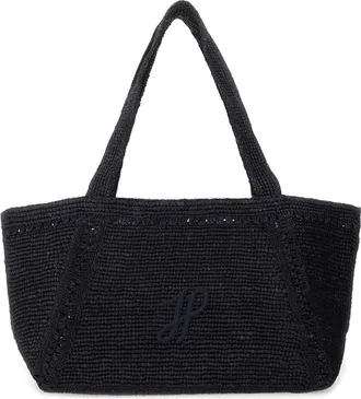 Patou Womens Large Trapeze Tote Bag Blue Raphia Handbags Hand