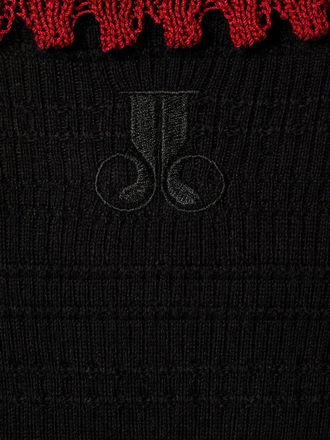 La DoubleJ V-Neck Jacquard Polo Collar Sweater - Black