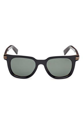 Ermenegildo Zegna 50mm Polarized Geometric Sunglasses in Shiny Black And Havana at Nordstrom