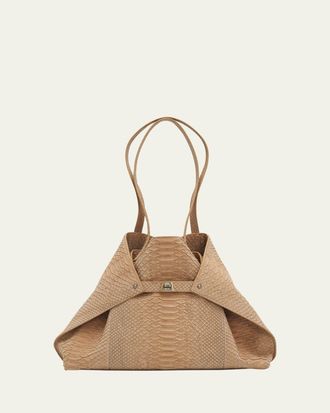 Akris Ai Medium Snakeskin Suede Shoulder Bag