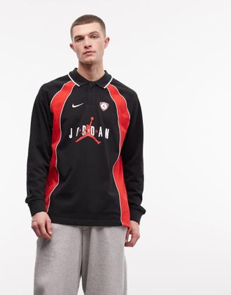 Nike Jordan Polo da viaggio a maniche lunghe in jersey nero e rosso