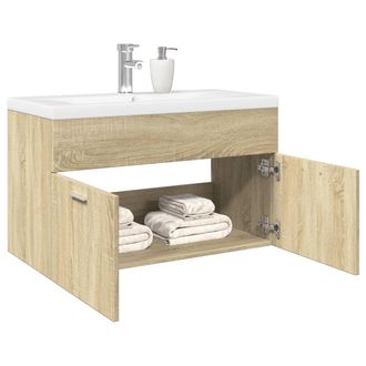 Berkfield Home Bathroom Sink Cabinet with Built-in Basin Sonoma Oak in Brown