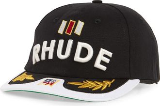 Rhude Souvenir Logo Embroidered Twill Baseball Cap in Black /White /Multi at Nordstrom
