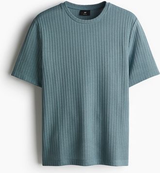 H&M Geripptes T-Shirt in Regular Fit - Turquoise