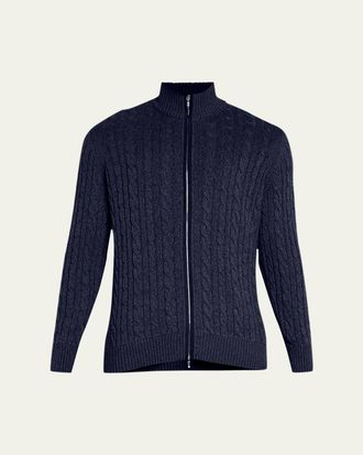 Loro Piana Mens Cable-Knit Cashmere Zip-Front Sweater