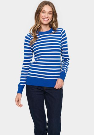 Saint Tropez Rundhalspullover SAINT TROPEZ FikamSZ LS, Damen, Gr. XL (42), blau (surf blau), Strick, Obermaterial: 52% Viskose, 28% Polyester, 20% Polyacryl, gestr