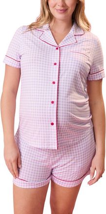 Kindred Bravely Clea Maternity & Postpartum Short Sleeve Pajama Set in Lavender Gingham at Nordstrom, Size X-Small