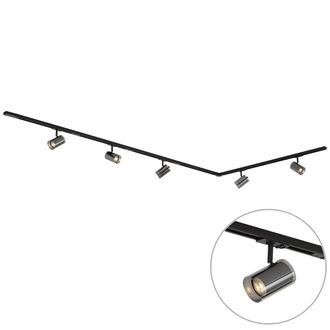 QAZQA Qazqa Sistema De Iluminaci&oacute;n De Riel Moderno Negro Con 5 Focos