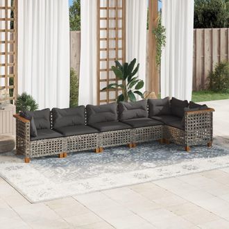 vidaXL Set De Muebles De Jard&iacute;n 6 Pzas Y Cojines Rat&aacute;n Sint&eacute;tico Gris Vidaxl