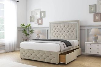 Sloomy Sofia Chrome Plush Divan Set 2 Drawers-54 Headboard-Footboard in Cream | Size: Small Single