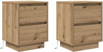 vidaXL Vidaxl - Mesitas De Noche Con Luces Led 2 Uds Roble Artisan 38x34x50 Cm