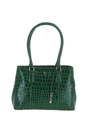 Ashwood Leather Womens Croc Print Real Two Section With Mid Purse Bag - Green - One Size