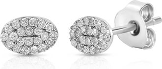 MAX + STONE Solid 10K White Gold 0.15 Carat Oval Real Diamond Cluster Earrings