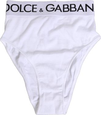 Dolce & Gabbana Womens White Cotton Stretch High Waist Panty Underwear Co+05 Clothing