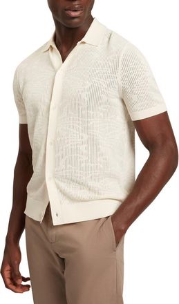 Ted Baker Jorien Short Sleeve Jacquard Knit Button-Up Shirt in Ecru at Nordstrom, Size 4