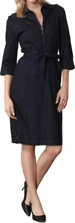 Joseph Ribkoff Half Zip Belted Shirt Dress In Dark Denim Blue