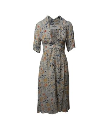 BA&SH Ba & Sh Floral Print Deep V-neck Midi Dress in Multicolor Viscose
