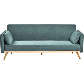 Beliani Sof&aacute; Cama De Tela Mecanismo Clic-clac Para Dormir Minimalista Verde Claro Asaa