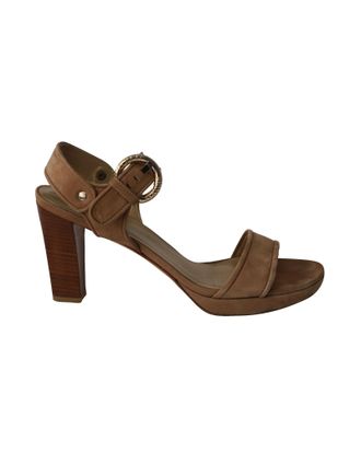 Stuart Weitzman Open-Toe Strappy Block Sandals in Brown Suede