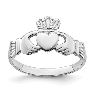 Diamond2Deal 14k White Gold Polished Claddagh Ring