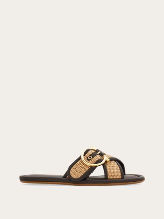 Ferragamo Women Double strap Gancini ornament slide Brown Size 2.5